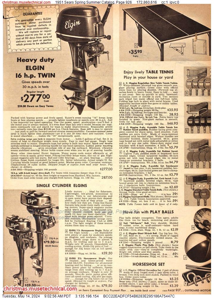 1951 Sears Spring Summer Catalog, Page 926