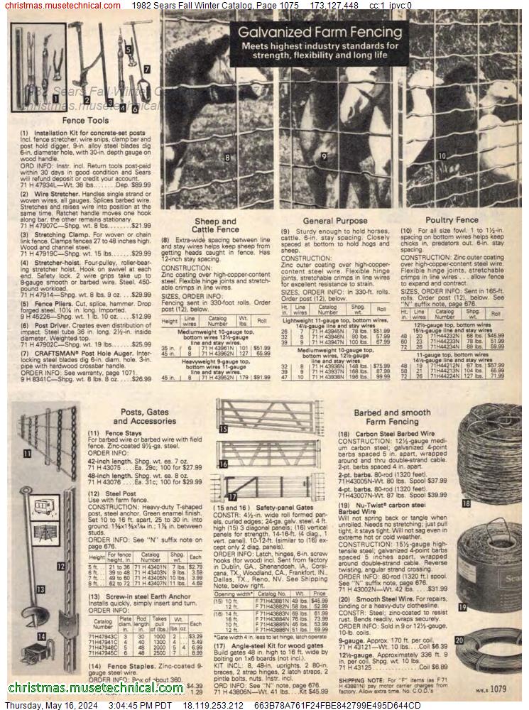 1982 Sears Fall Winter Catalog, Page 1075