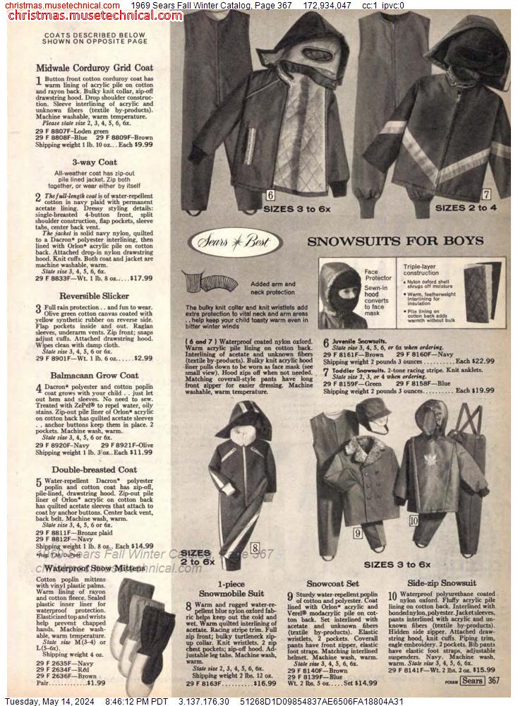 1969 Sears Fall Winter Catalog, Page 367
