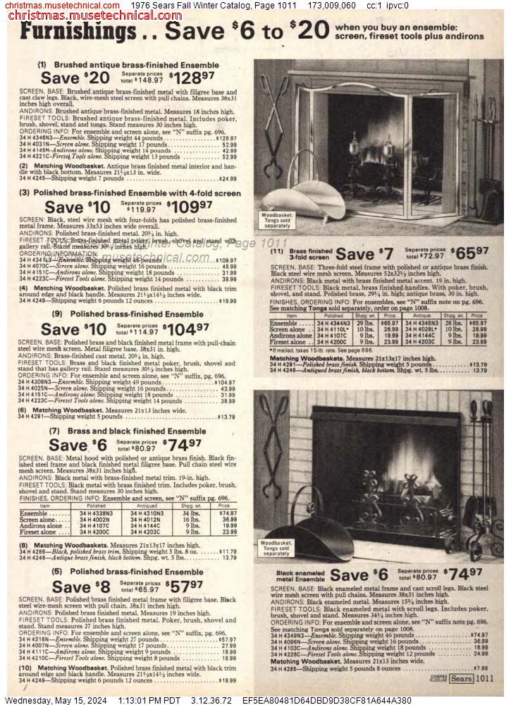 1976 Sears Fall Winter Catalog, Page 1011