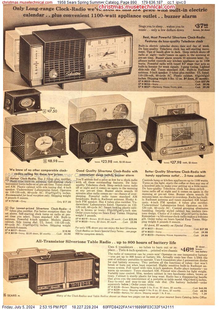 1958 Sears Spring Summer Catalog, Page 890