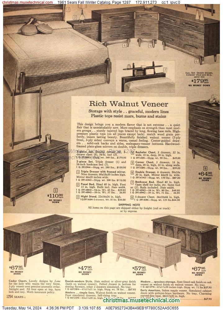 1961 Sears Fall Winter Catalog, Page 1287
