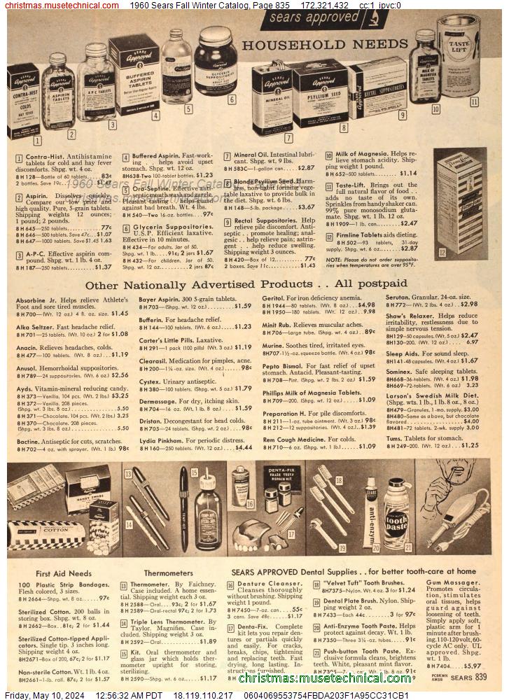 1960 Sears Fall Winter Catalog, Page 835