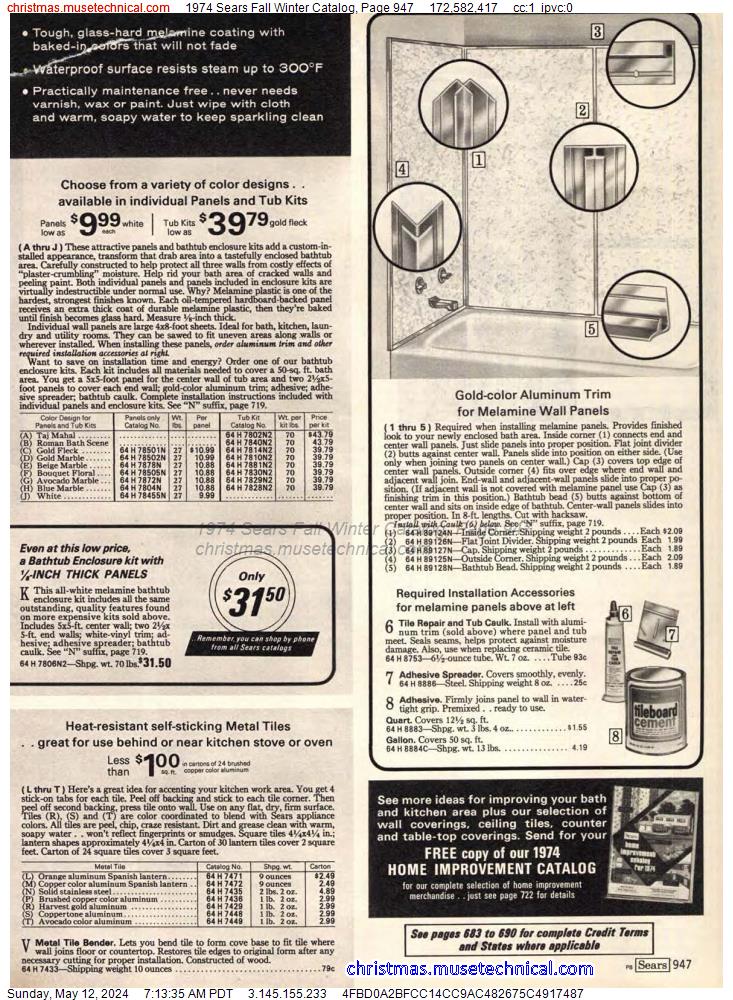 1974 Sears Fall Winter Catalog, Page 947