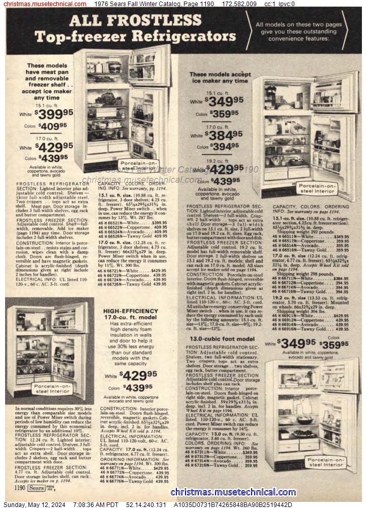 1976 Sears Fall Winter Catalog, Page 1190