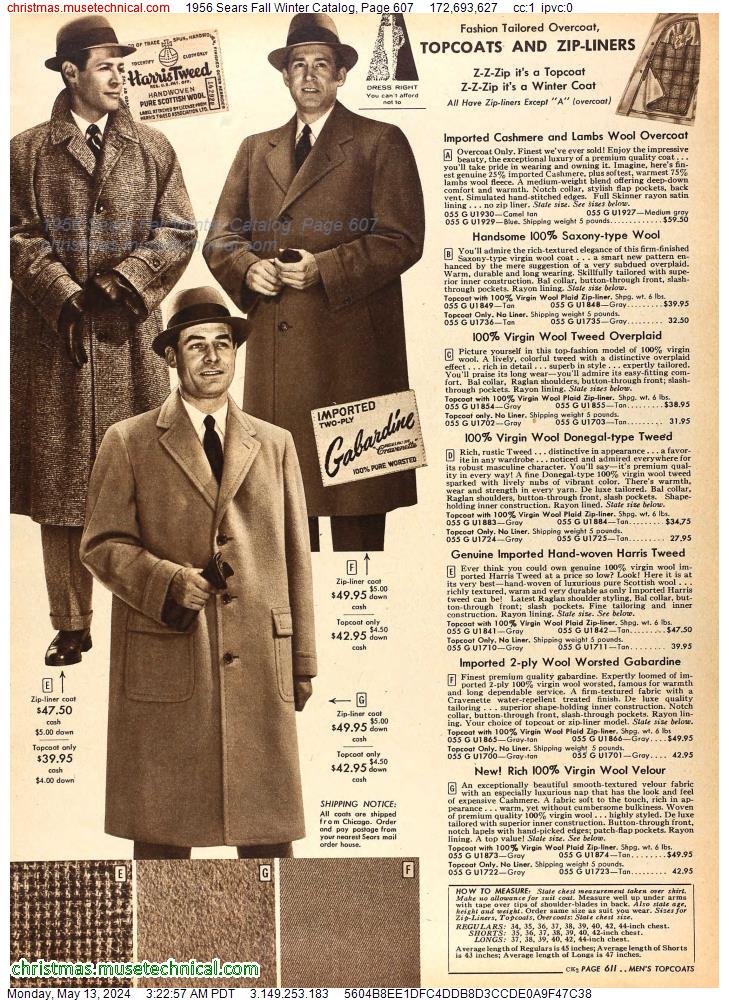1956 Sears Fall Winter Catalog, Page 607