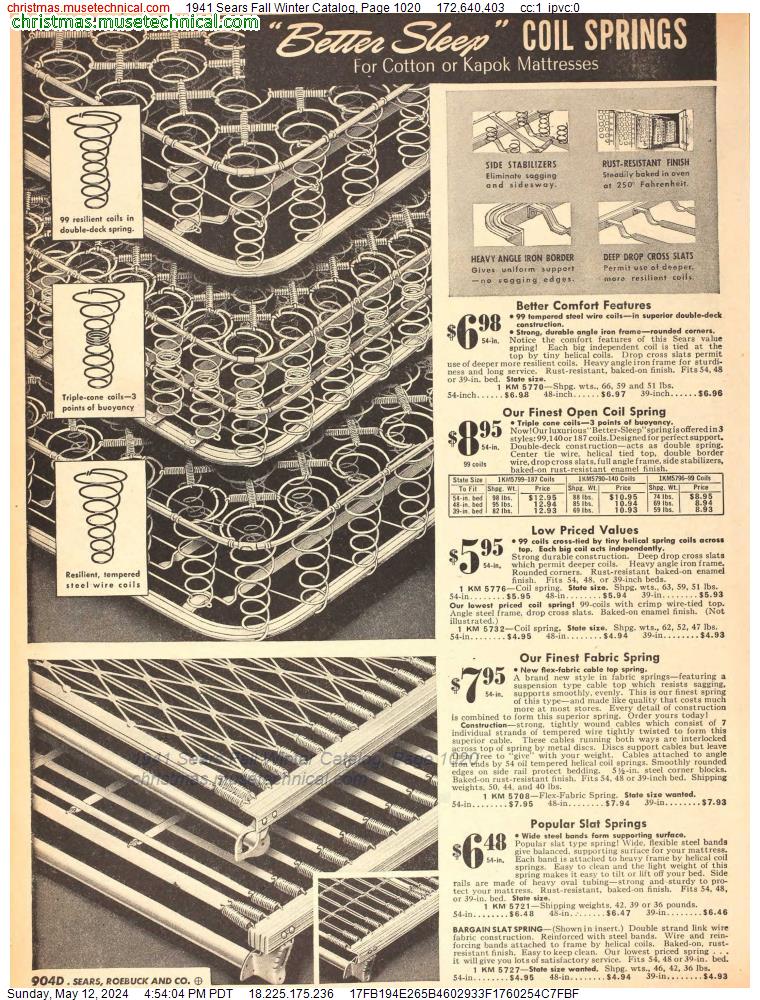1941 Sears Fall Winter Catalog, Page 1020