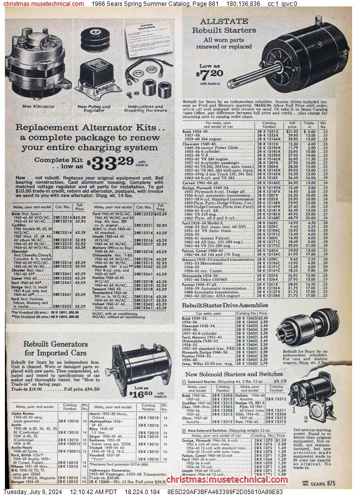 1966 Sears Spring Summer Catalog, Page 881