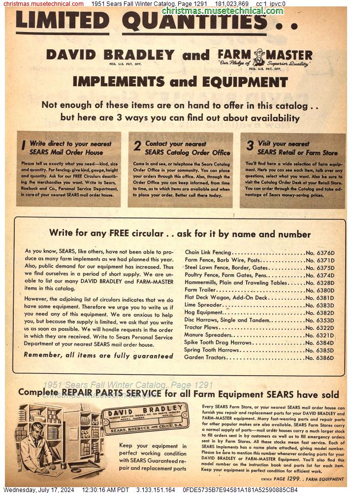 1951 Sears Fall Winter Catalog, Page 1291