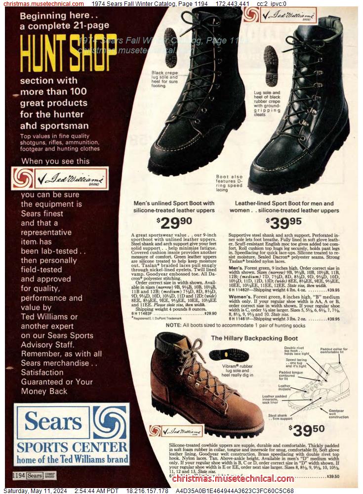 1974 Sears Fall Winter Catalog, Page 1194