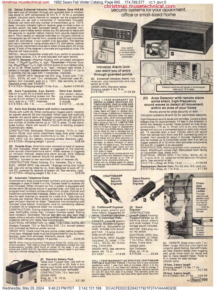 1982 Sears Fall Winter Catalog, Page 995