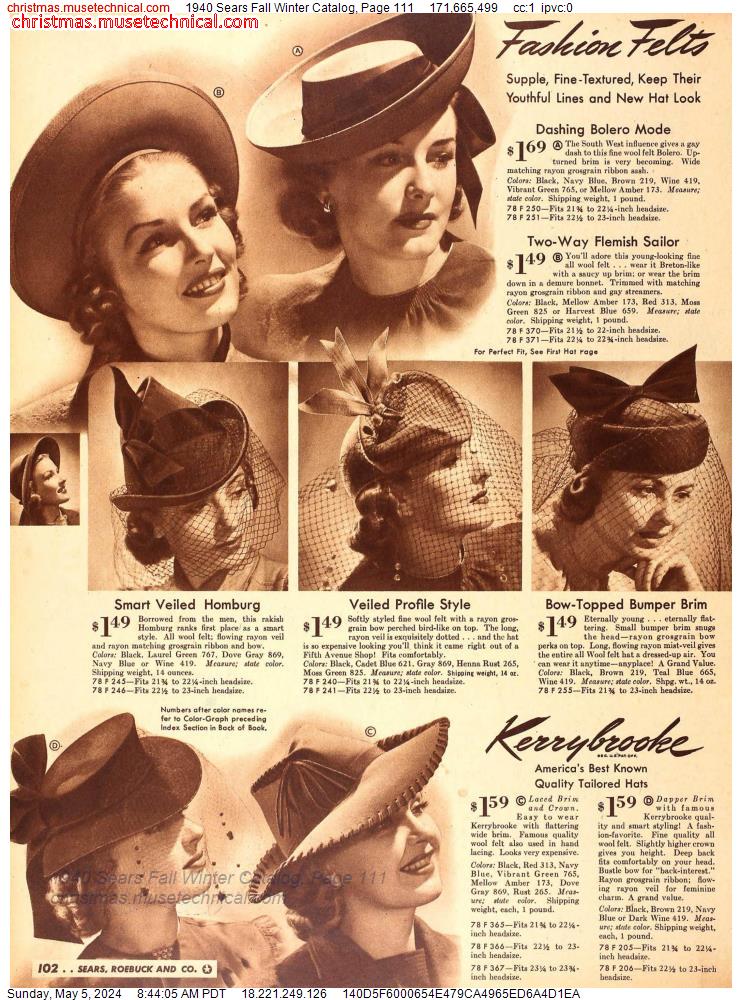 1940 Sears Fall Winter Catalog, Page 111