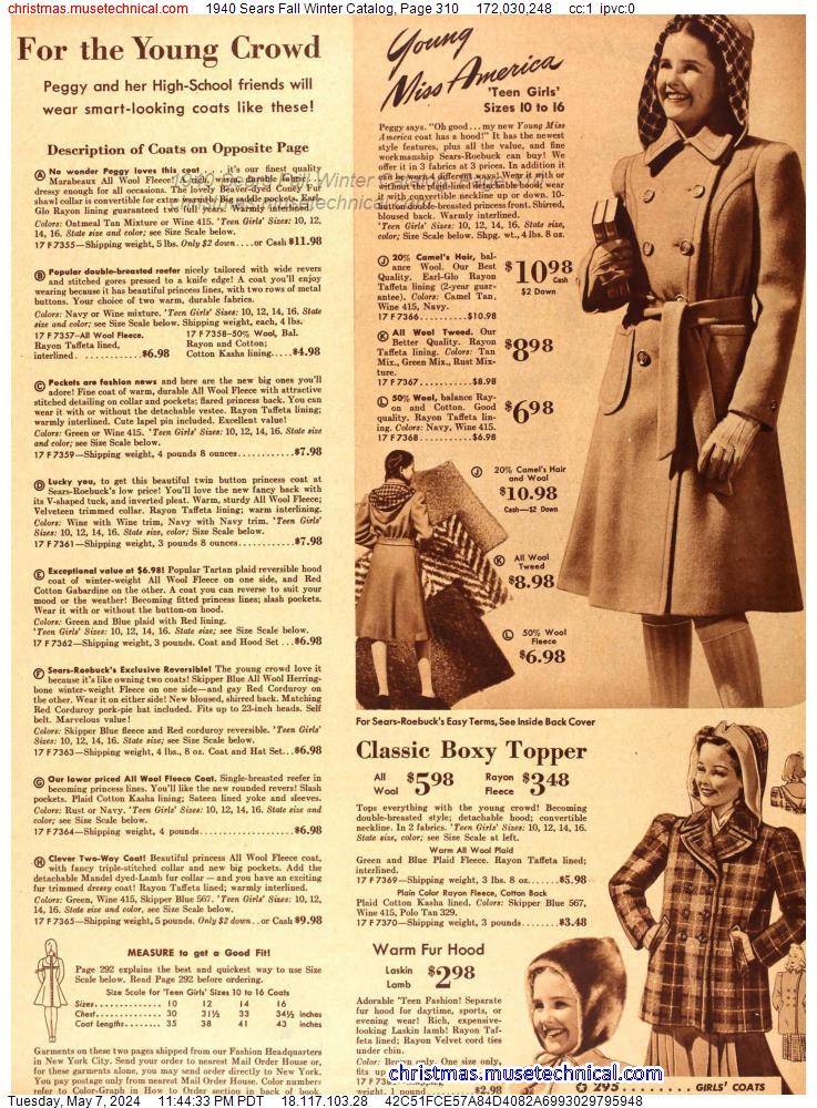 1940 Sears Fall Winter Catalog, Page 310