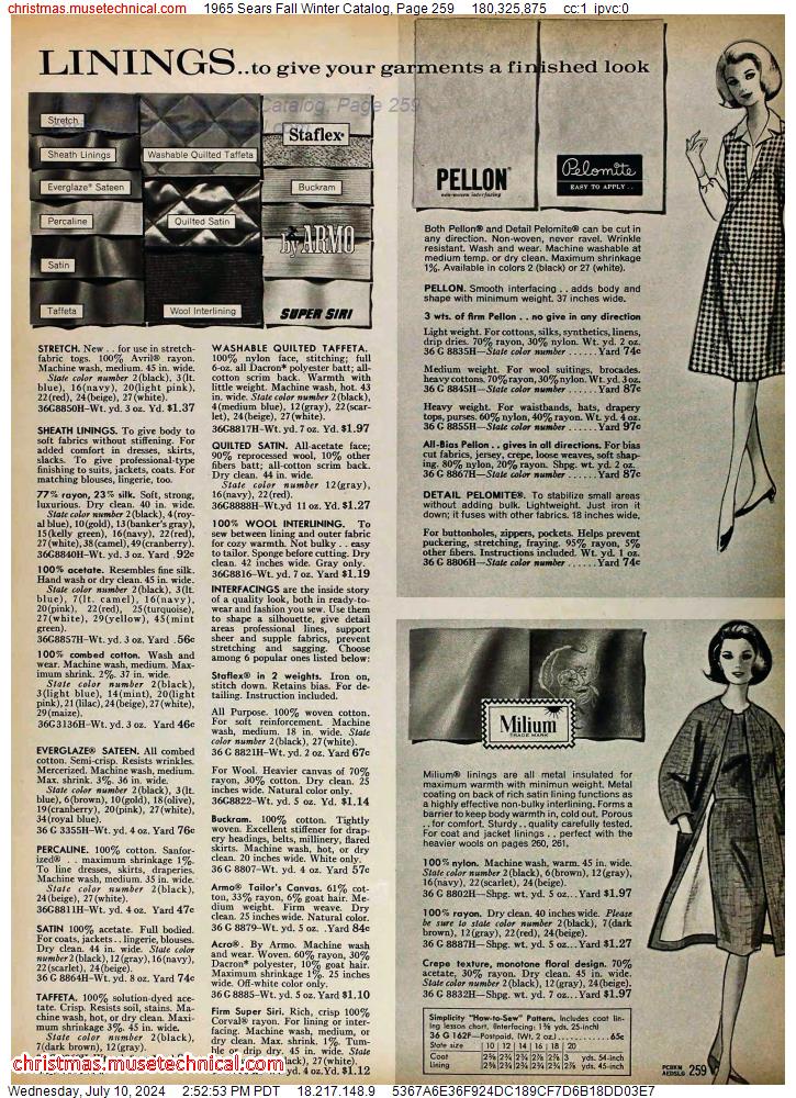 1965 Sears Fall Winter Catalog, Page 259