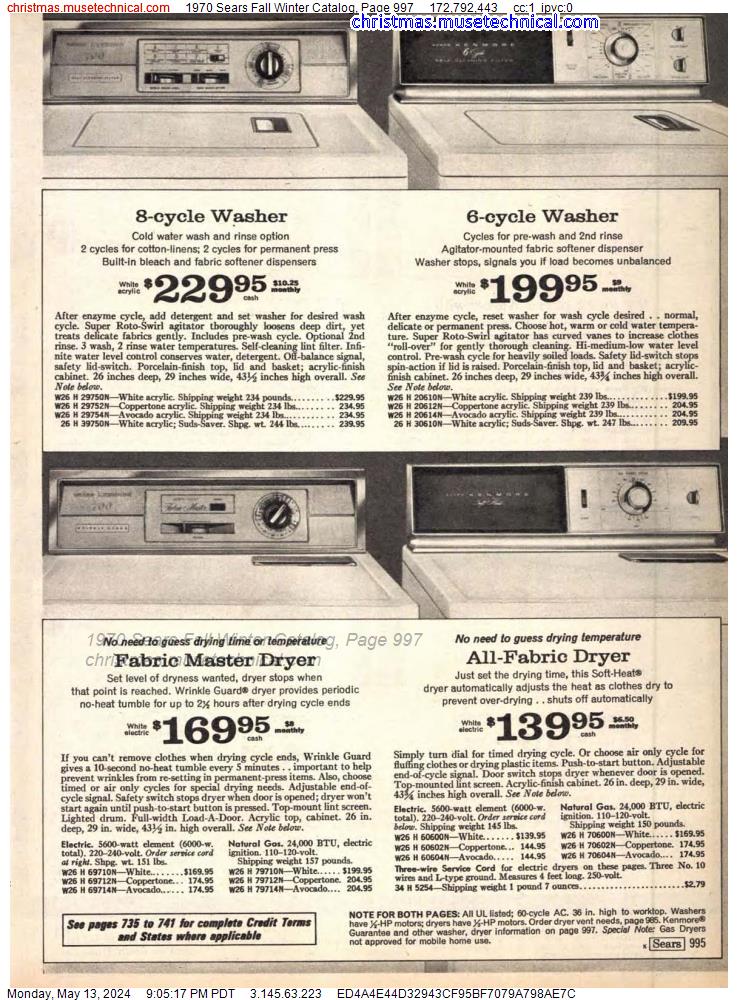 1970 Sears Fall Winter Catalog, Page 997