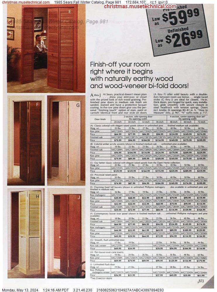 1985 Sears Fall Winter Catalog, Page 981