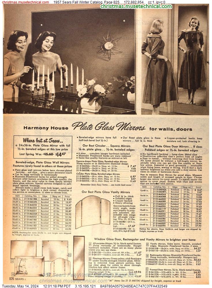 1957 Sears Fall Winter Catalog, Page 825