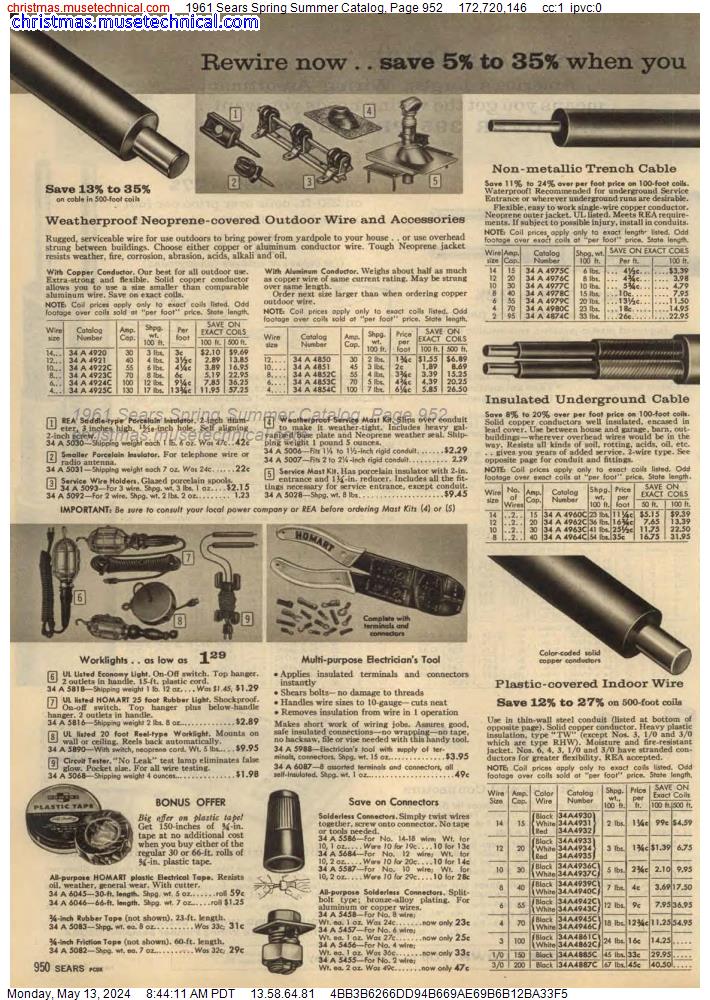 1961 Sears Spring Summer Catalog, Page 952
