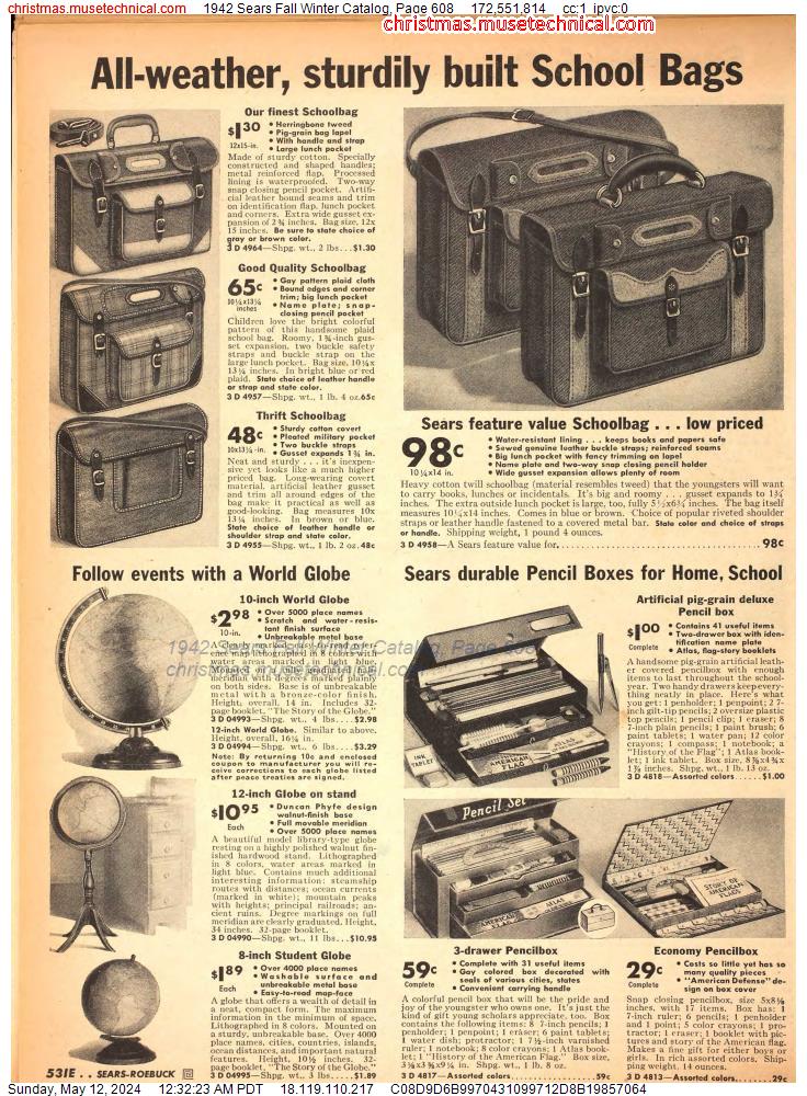 1942 Sears Fall Winter Catalog, Page 608