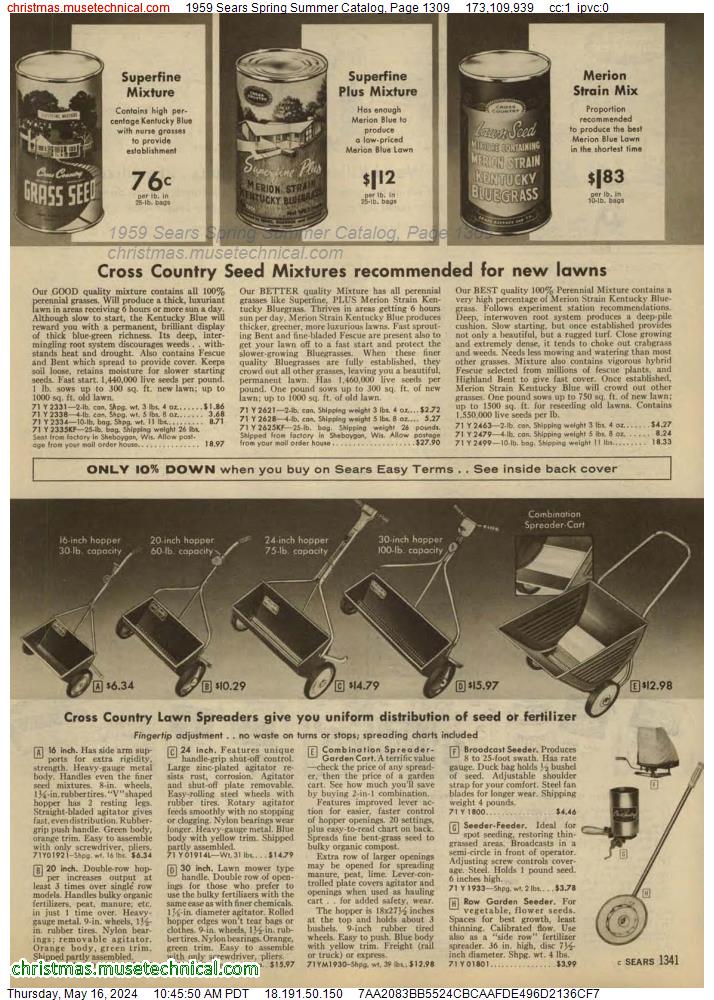 1959 Sears Spring Summer Catalog, Page 1309