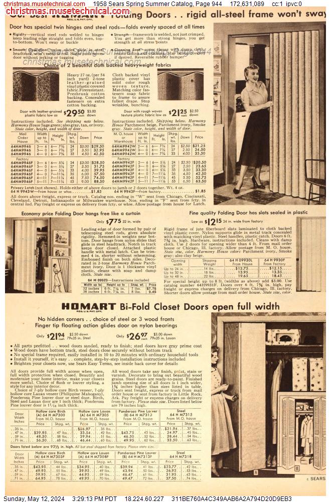 1958 Sears Spring Summer Catalog, Page 944