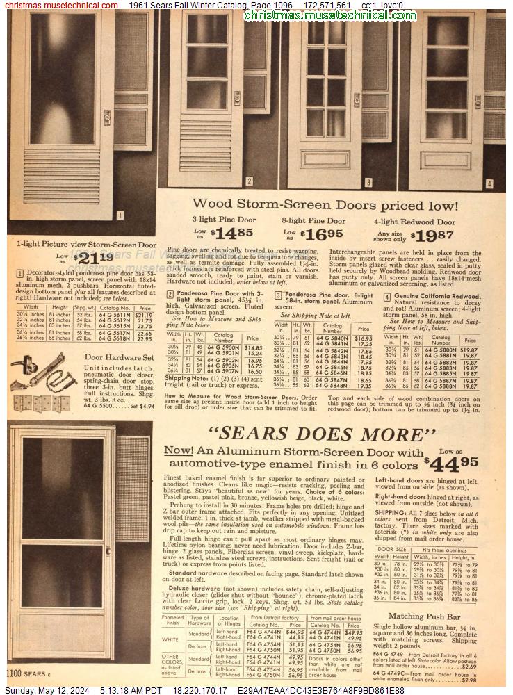 1961 Sears Fall Winter Catalog, Page 1096