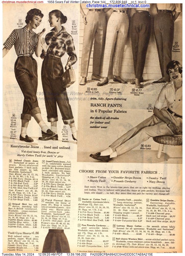 1958 Sears Fall Winter Catalog, Page 144