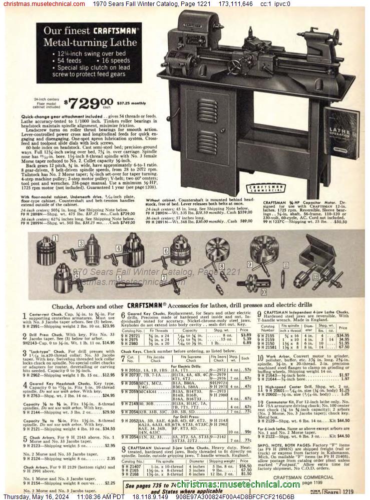 1970 Sears Fall Winter Catalog, Page 1221