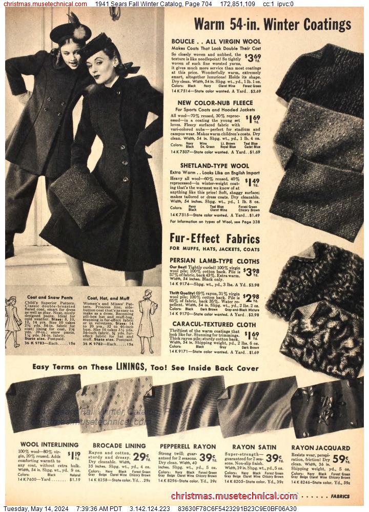 1941 Sears Fall Winter Catalog, Page 704
