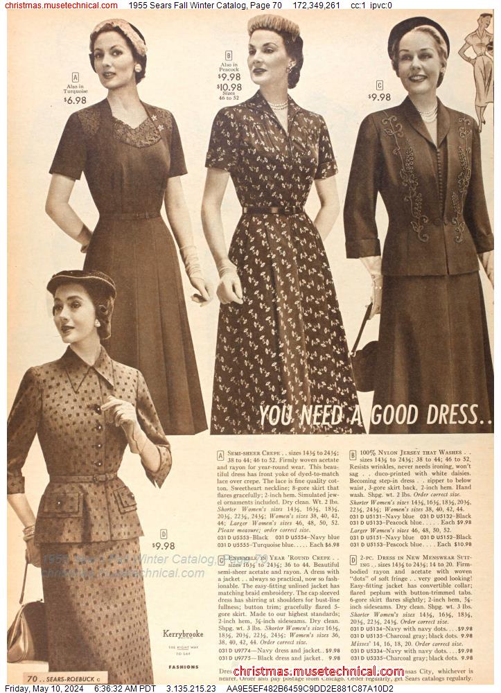 1955 Sears Fall Winter Catalog, Page 70