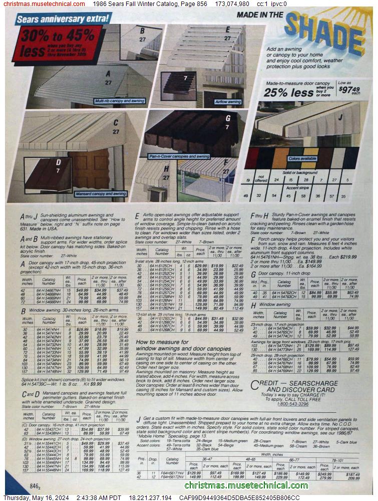 1986 Sears Fall Winter Catalog, Page 856