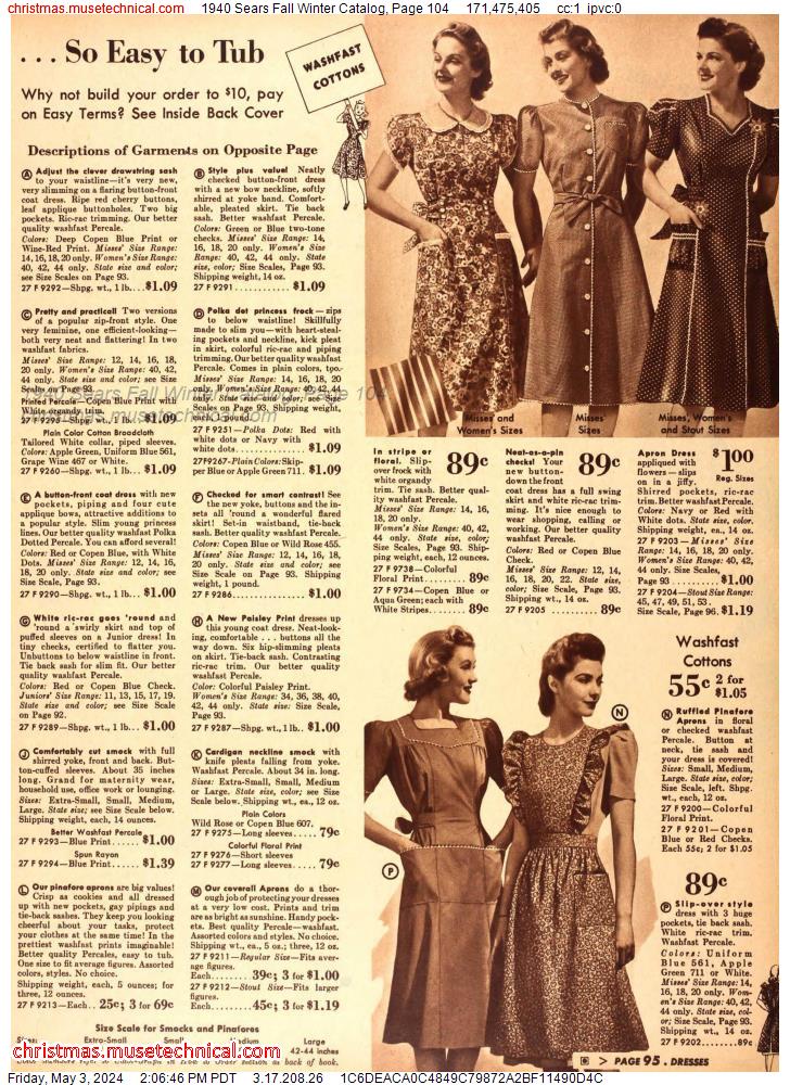 1940 Sears Fall Winter Catalog, Page 104