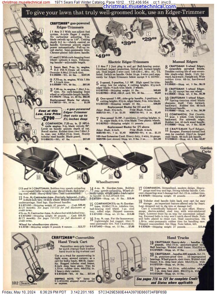 1971 Sears Fall Winter Catalog, Page 1012