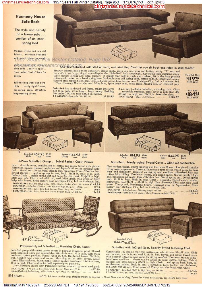 1957 Sears Fall Winter Catalog, Page 953