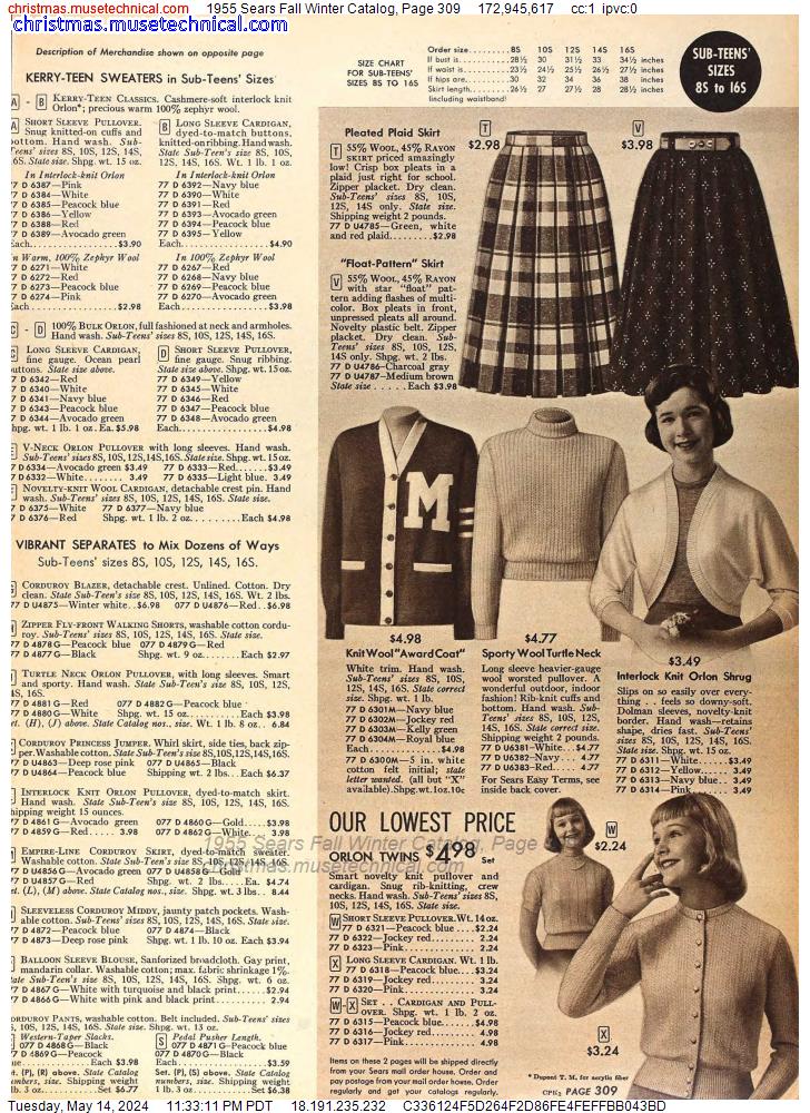 1955 Sears Fall Winter Catalog, Page 309