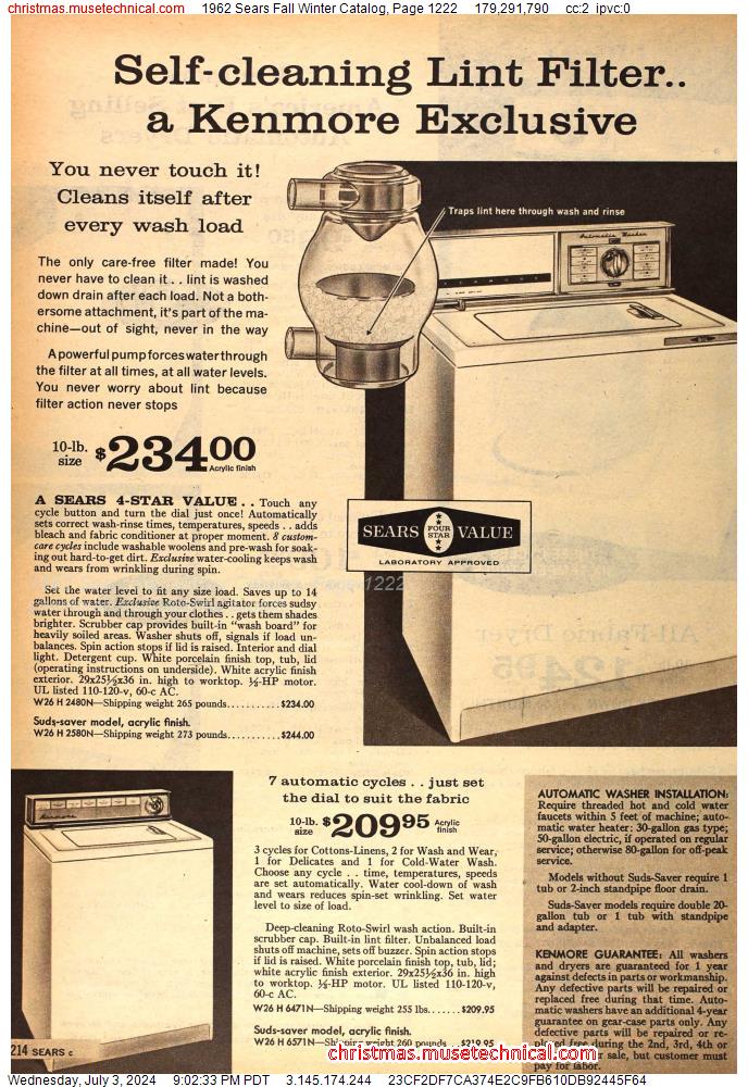 1962 Sears Fall Winter Catalog, Page 1222