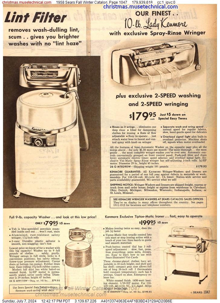 1958 Sears Fall Winter Catalog, Page 1047