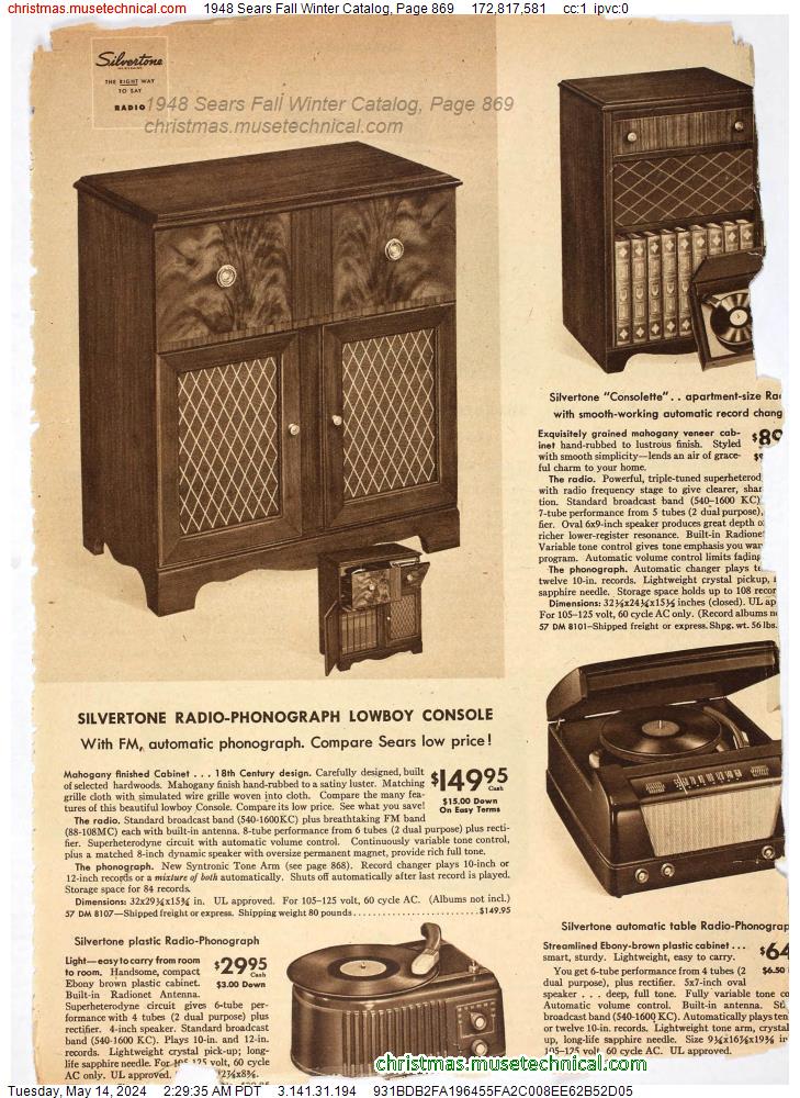 1948 Sears Fall Winter Catalog, Page 869