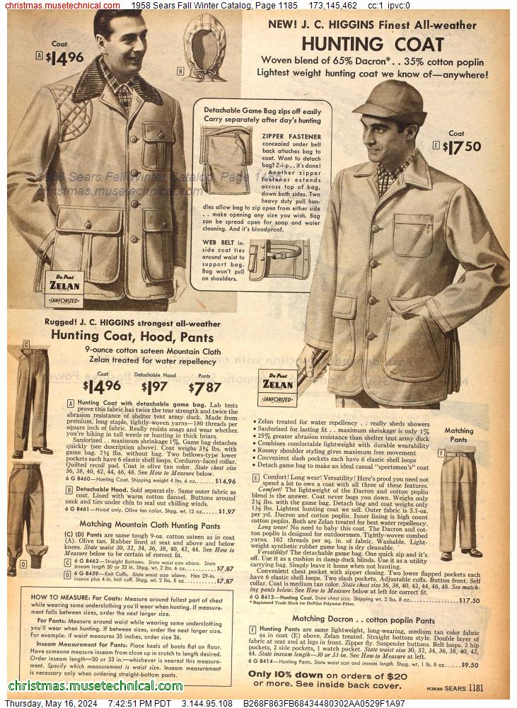 1958 Sears Fall Winter Catalog, Page 1185