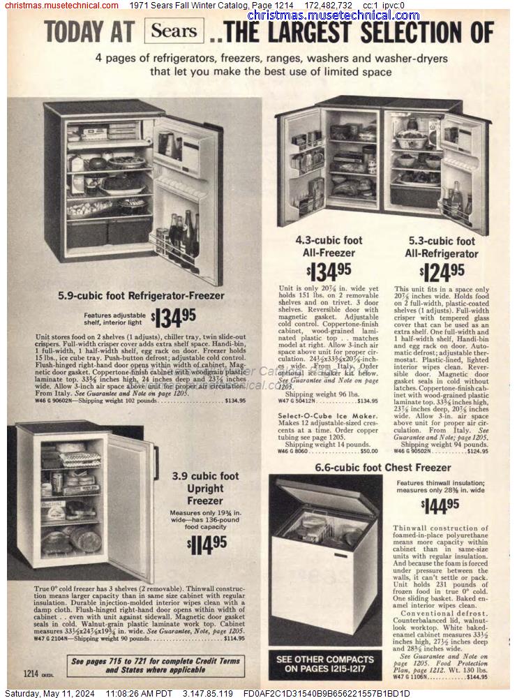 1971 Sears Fall Winter Catalog, Page 1214