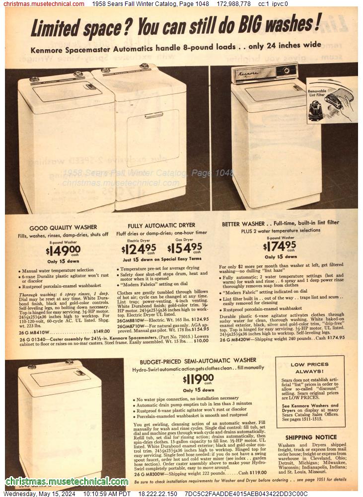 1958 Sears Fall Winter Catalog, Page 1048