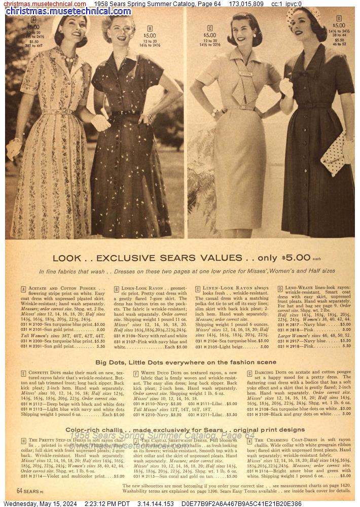 1958 Sears Spring Summer Catalog, Page 64