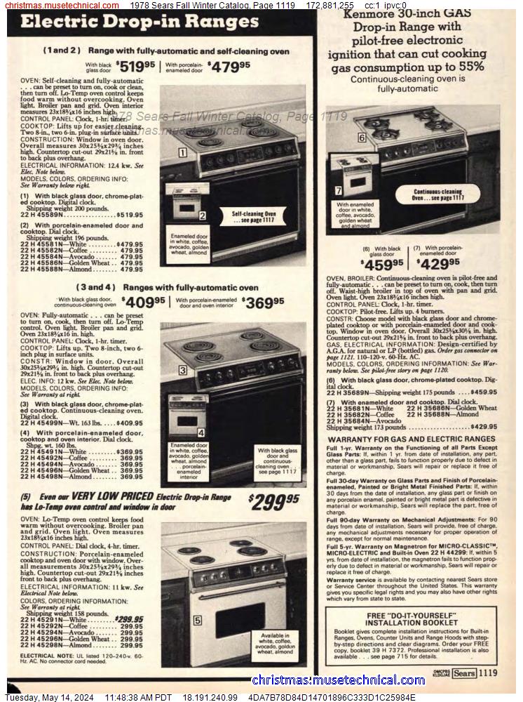 1978 Sears Fall Winter Catalog, Page 1119
