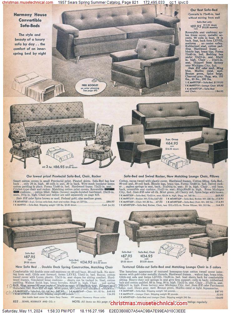 1957 Sears Spring Summer Catalog, Page 821