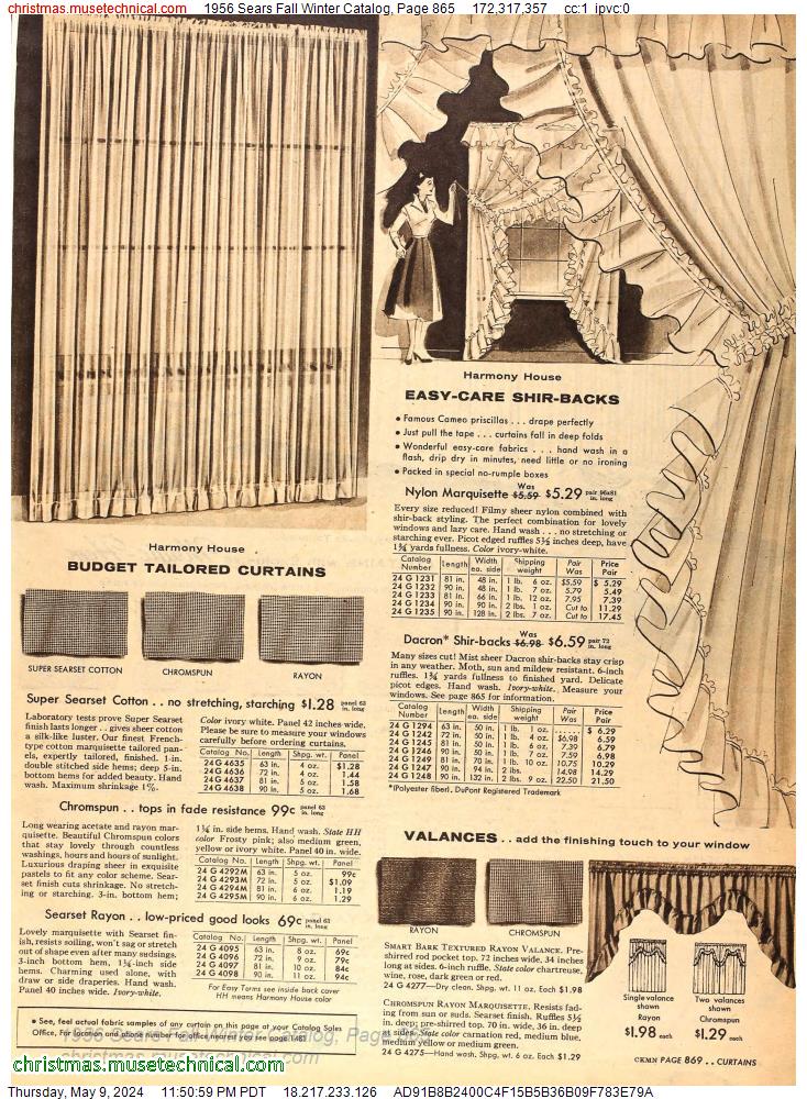 1956 Sears Fall Winter Catalog, Page 865