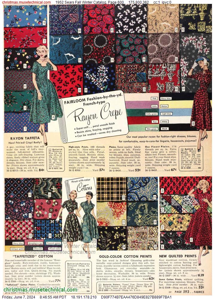 1952 Sears Fall Winter Catalog, Page 600