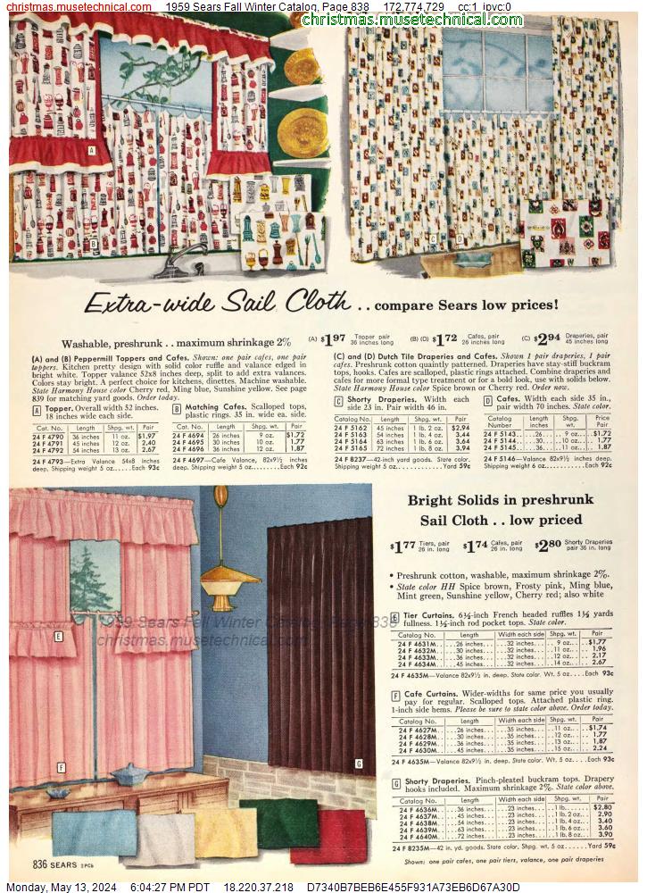 1959 Sears Fall Winter Catalog, Page 838