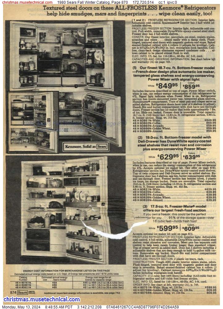 1980 Sears Fall Winter Catalog, Page 870