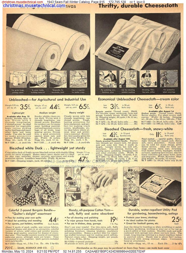 1943 Sears Fall Winter Catalog, Page 815