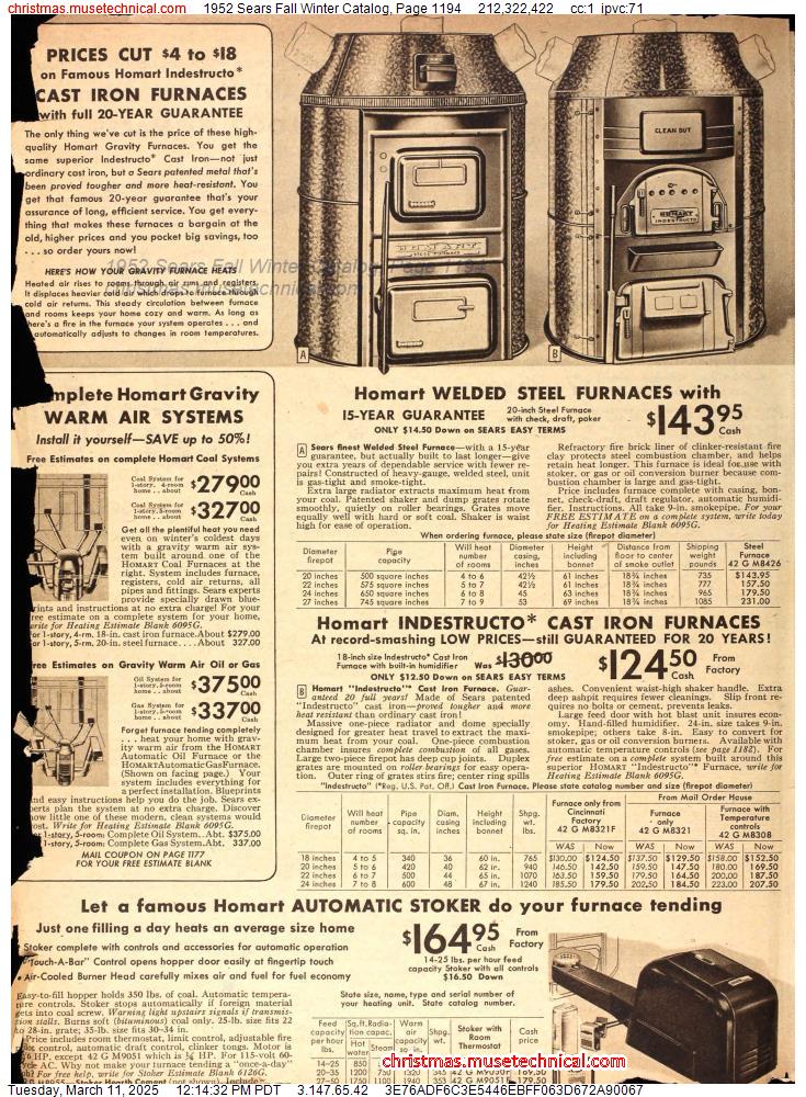 1952 Sears Fall Winter Catalog, Page 1194